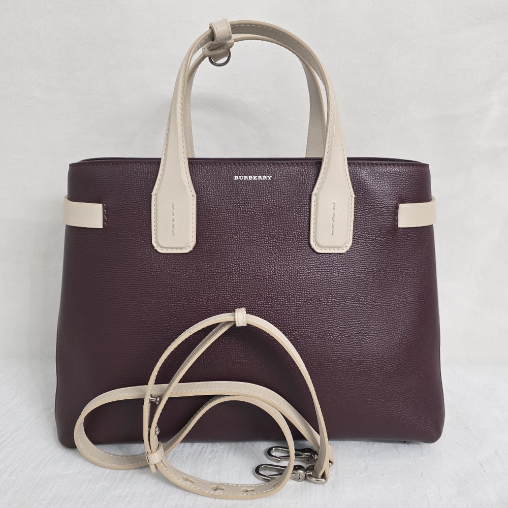 Auth Burberry Banner Medium Burgundy Tote Bag
